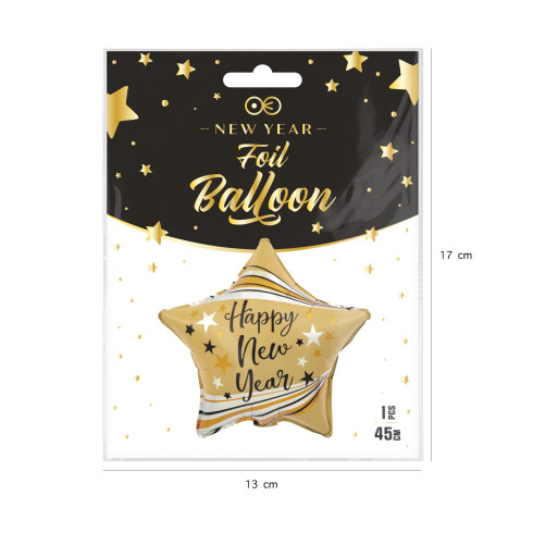 Fóliový balón hviezda Happy New Year matný zlatý