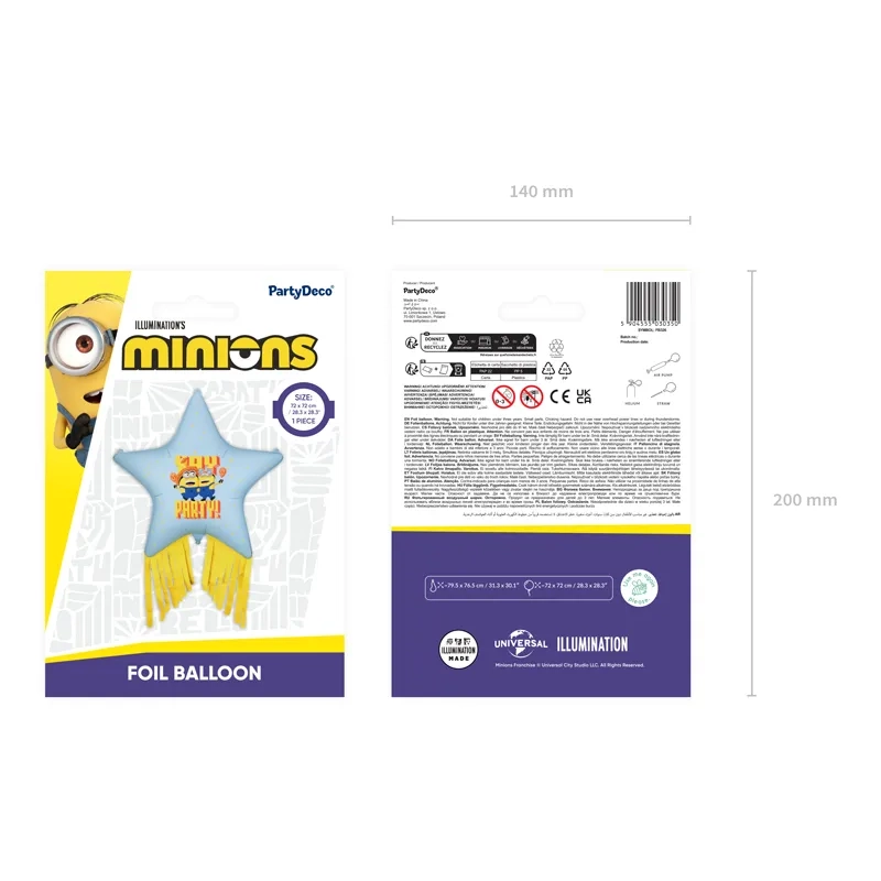Palloncino foil a stella Minions con nappine decorative, mix di colori
