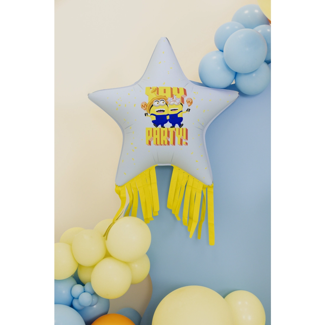 Palloncino foil a stella Minions con nappine decorative, mix di colori