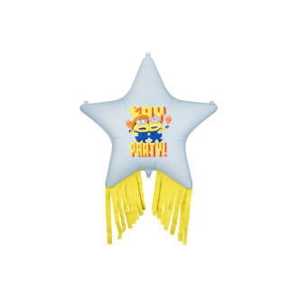 Fóliový balón hviezda Minions s ozdobnými strapcami mix farieb