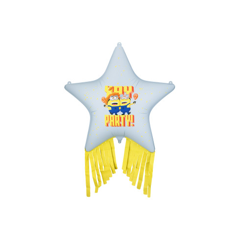 Fóliový balón hviezda Minions s ozdobnými strapcami mix farieb