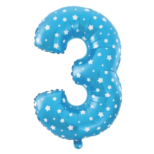 Folijski balon zvezdice številka 3 moder 100 cm