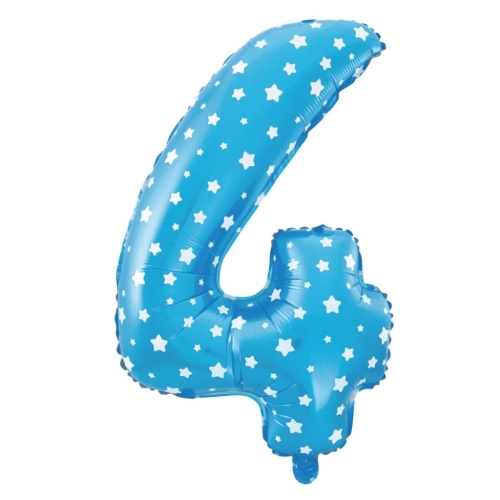 Folijski balon z zvezdicami številka 4 moder 100 cm