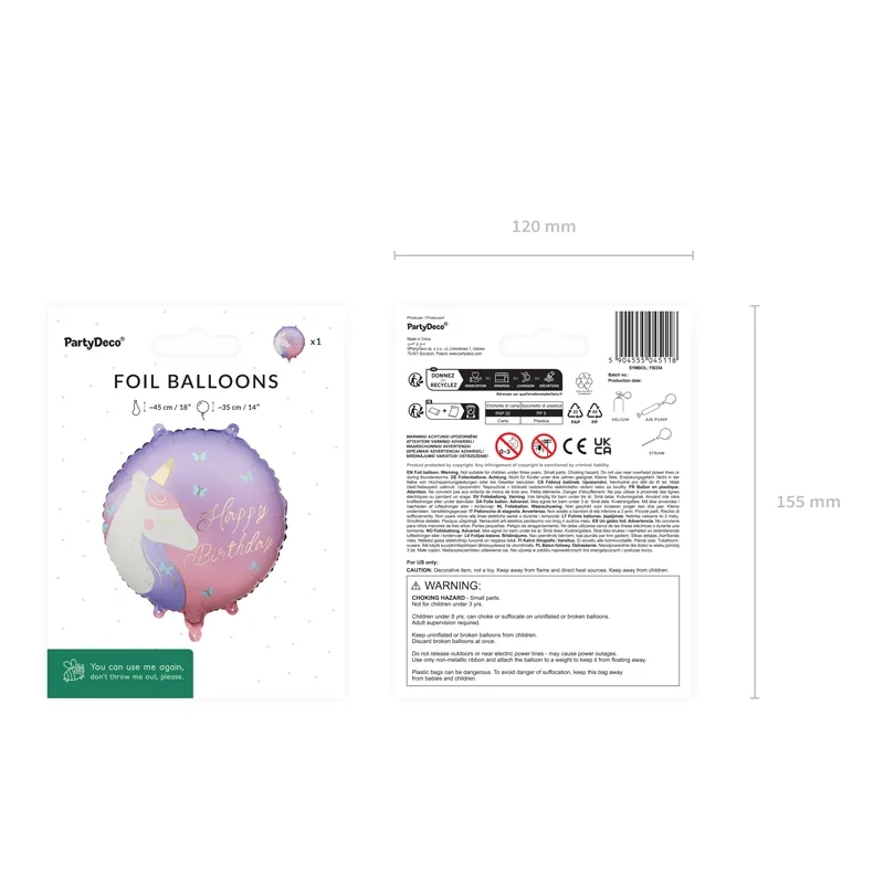 Fólia lufi Unikornis Happy Birthday 35×35 cm