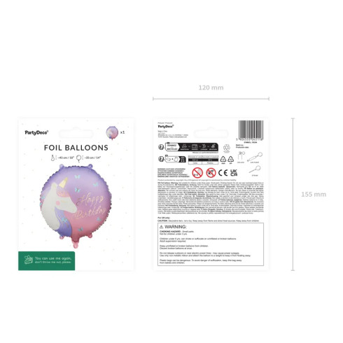 Fóliový balón Jednorožec Happy Birthday 35×35 cm