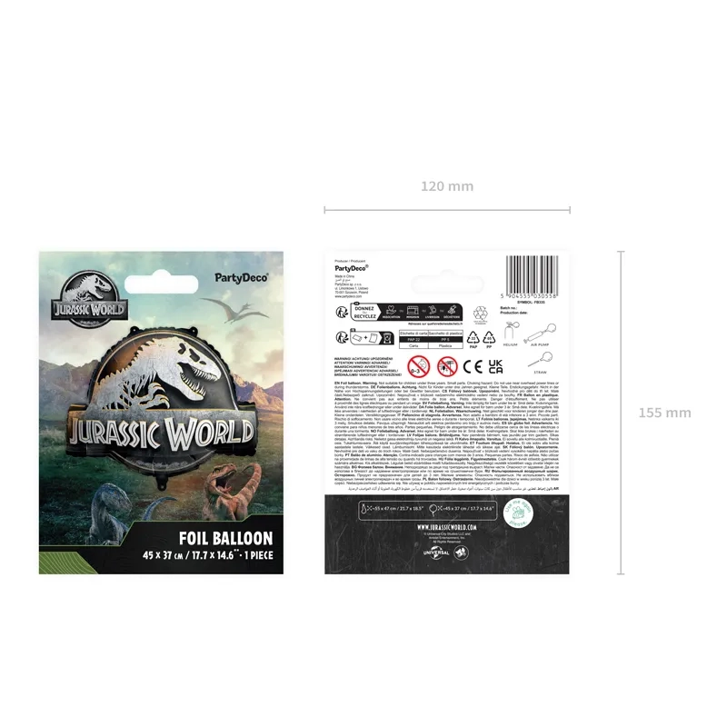 Palloncino in foil Jurassic World con logo, mix di colori