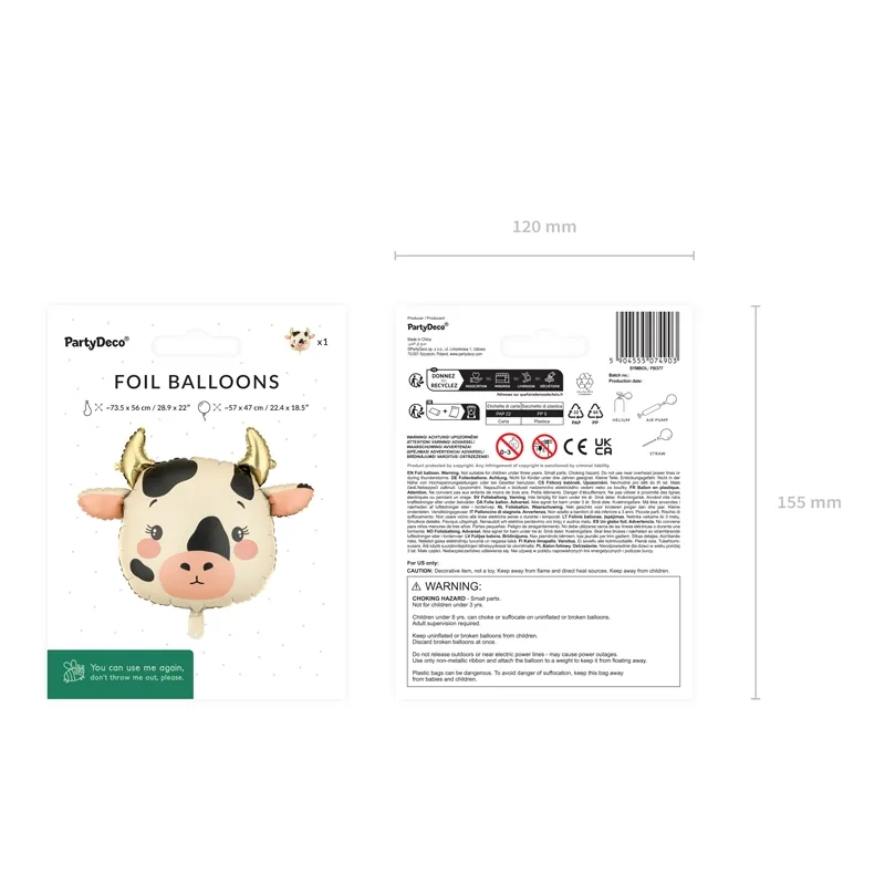 Palloncino foil a forma di mucca 57 x 47 cm, colori assortiti