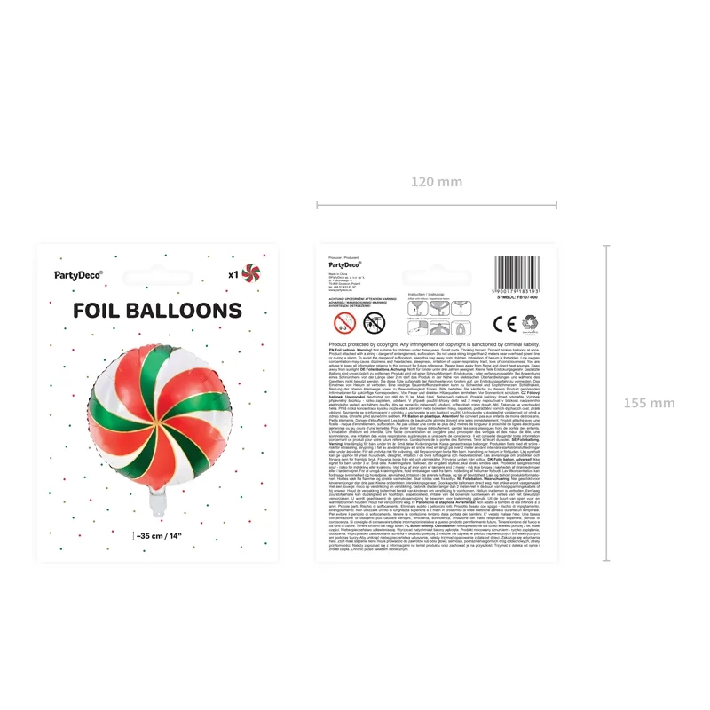 Balon din folie, acadea, mat, roșu-verde, 35 cm