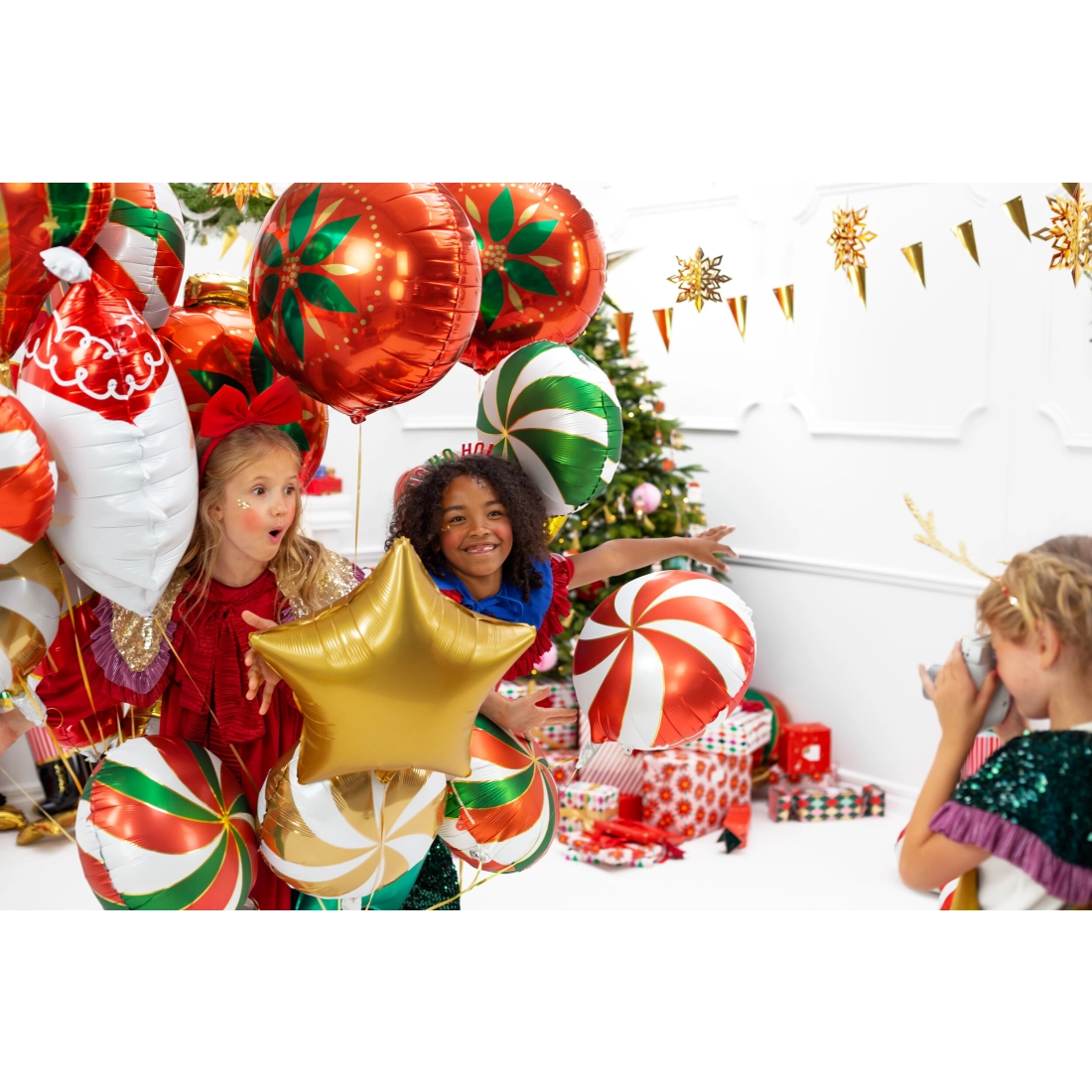 Balon folie Acadea verde-alb, 35 cm, finisaj mat