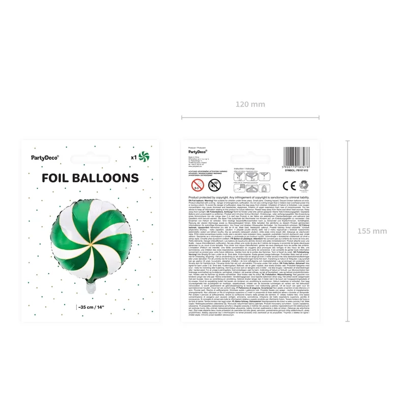 Balon folie Acadea verde-alb, 35 cm, finisaj mat