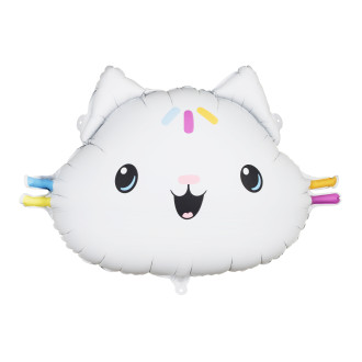 Cica alakú fólia lufi, 67x43 cm, színes mintával