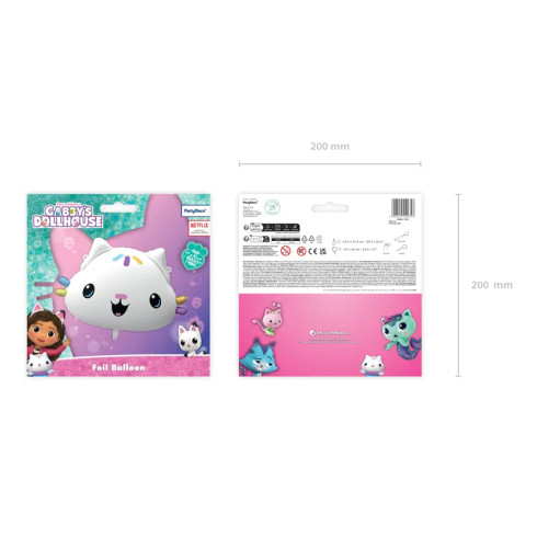 Cica alakú fólia lufi, 67x43 cm, színes mintával