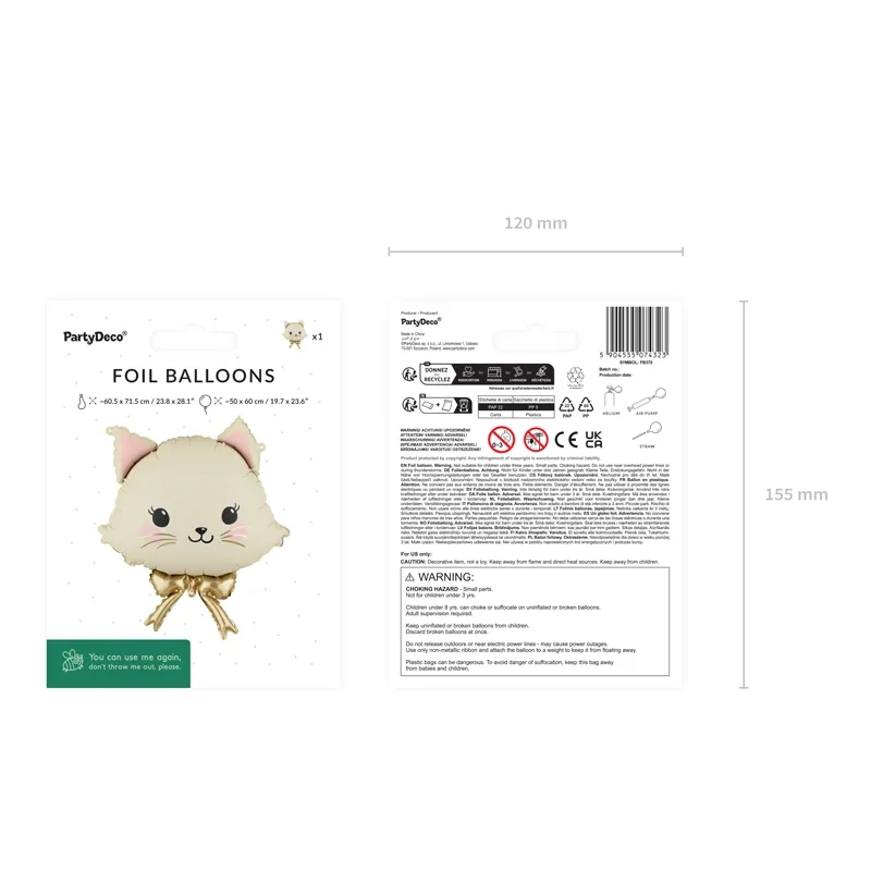 Palloncino in foil a forma di gatto, colori assortiti