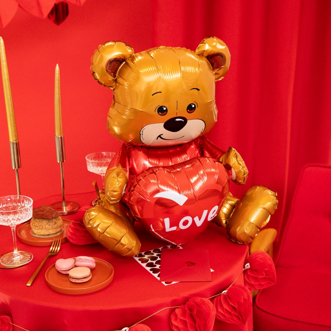 Balon folie ursuleț cu inimă love, decorațiune