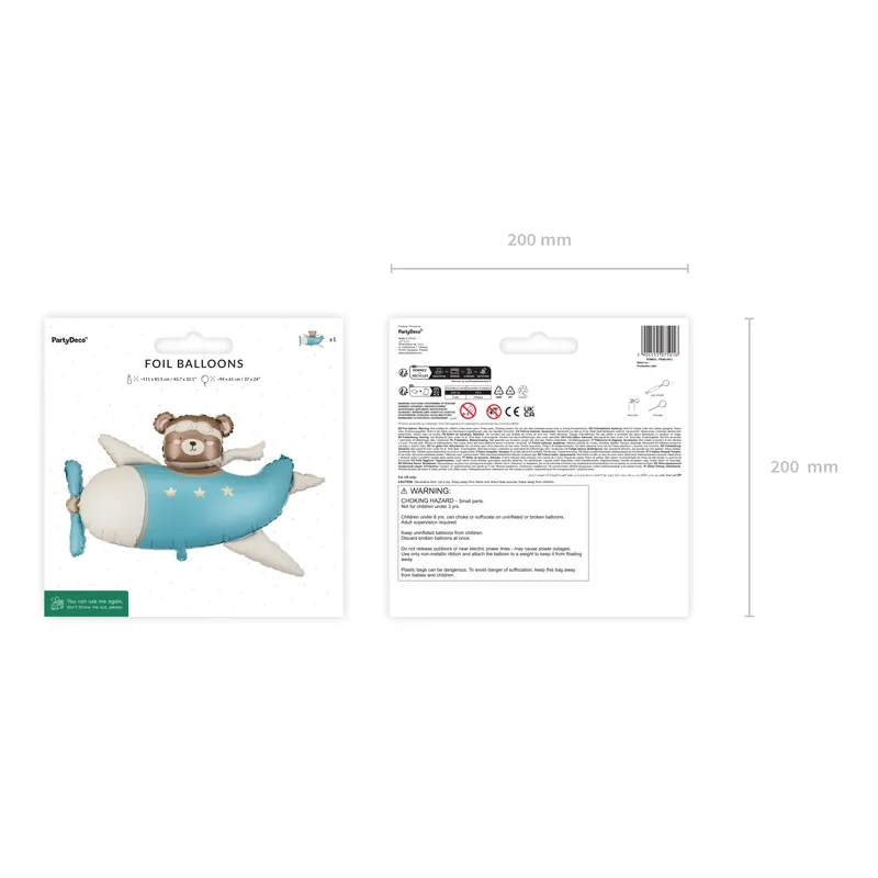Palloncino in foil orsetto in aereo azzurro chiaro