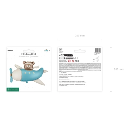 Balon folie ursuleț în avion, albastru deschis