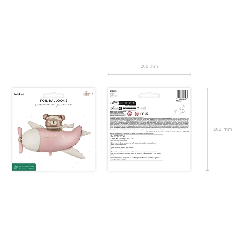 Palloncino in alluminio orsetto in aereo rosa chiaro