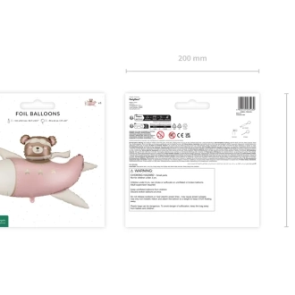 Folija balon medvjedić u avionu svijetloružičasti