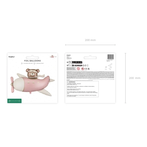 Folija balon medvjedić u avionu svijetloružičasti