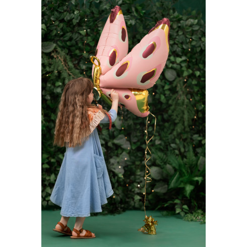 Folijski balon metulj rožnato-zlat, 120 × 87 cm, za zrak in helij