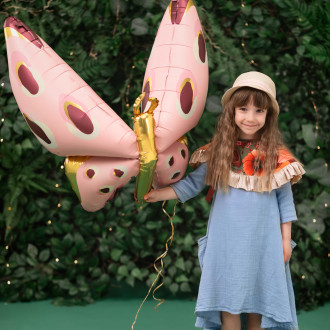 Folijski balon metulj rožnato-zlat, 120 × 87 cm, za zrak in helij