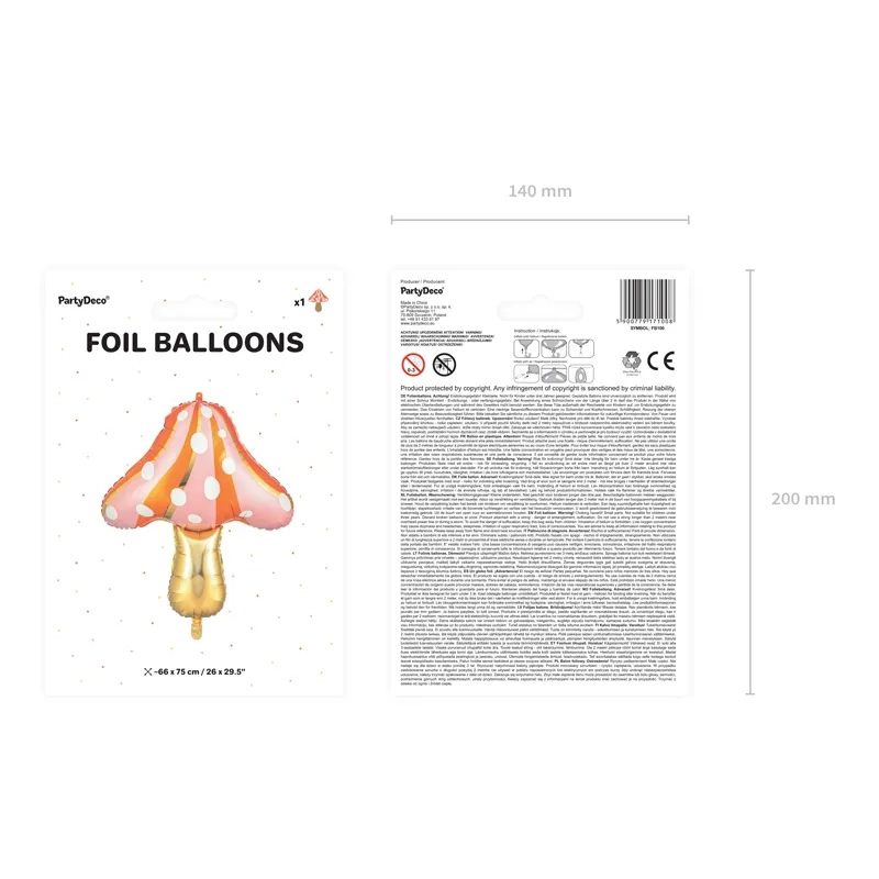 Balon folie Ciupercuță 66x75 cm – mix mat de culori cu imprimeu auriu