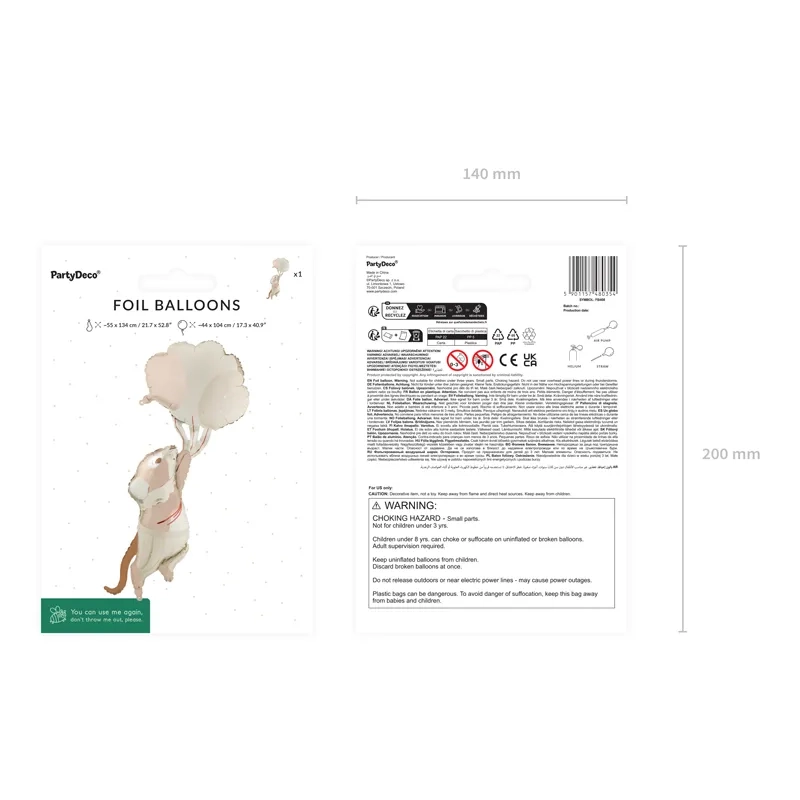 Palloncino in foil a forma di topolino con palloncini, colori misti