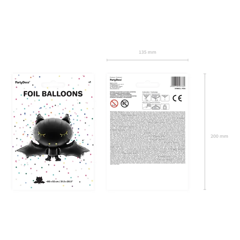 Fólia léggömb fekete denevér mintával, 80x52 cm – partidekoráció