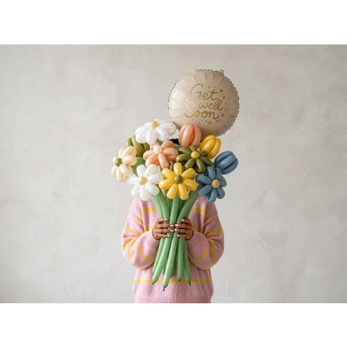Balon rotund din folie „Get Well Soon”, mix de culori