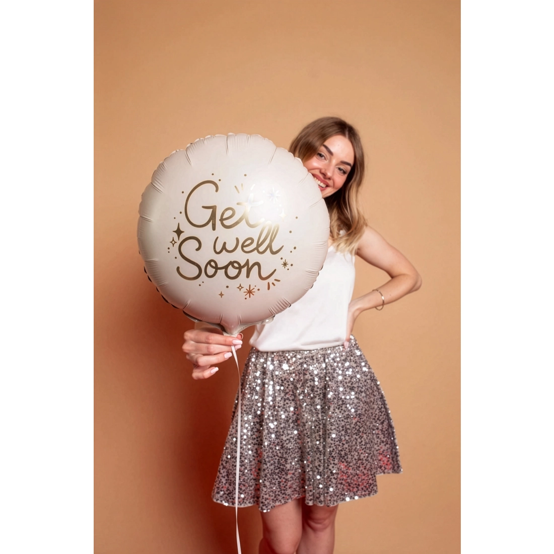 Kerek fólia lufi Get Well Soon, színmix