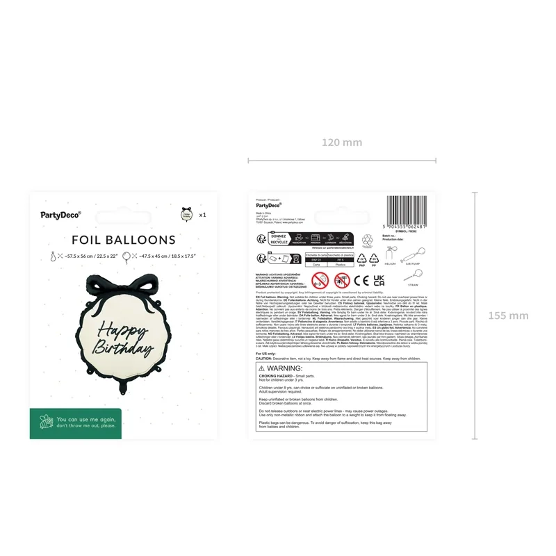 Okrogel folijski balon Happy Birthday, mešanica barv