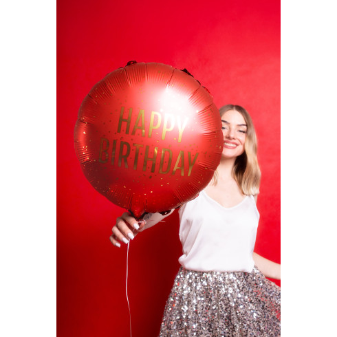 Okrugli folijski balon Happy Birthday tamnocrveni