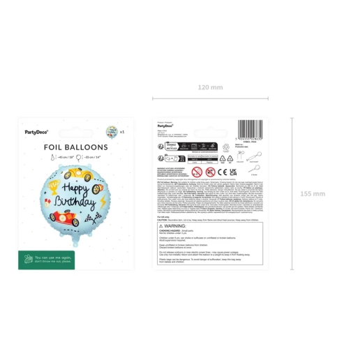 Okrugli folijski balon Happy Birthday s trkaćim motivom, mix