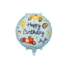 Kerek fólia lufi Happy Birthday versenyautós motívummal, vegyes minták