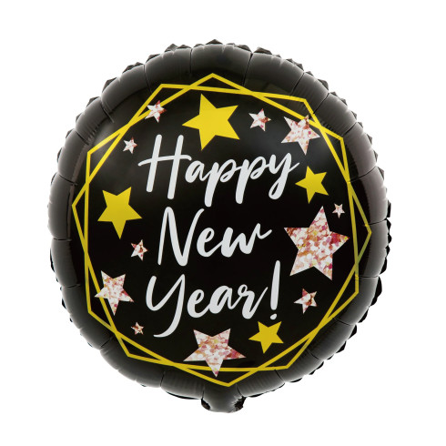 Okrogel folijski balon Happy New Year, črn