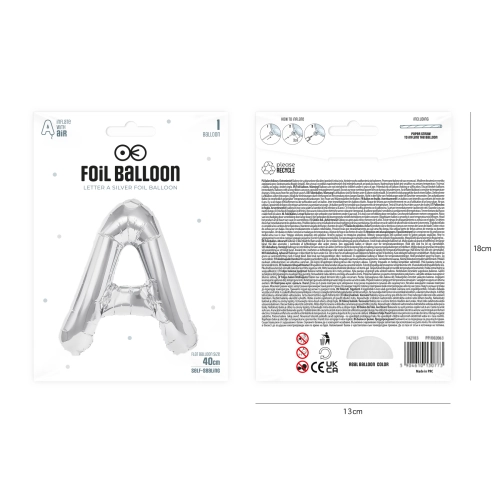 Fólia lufi „A” betű, ezüst, 40 cm