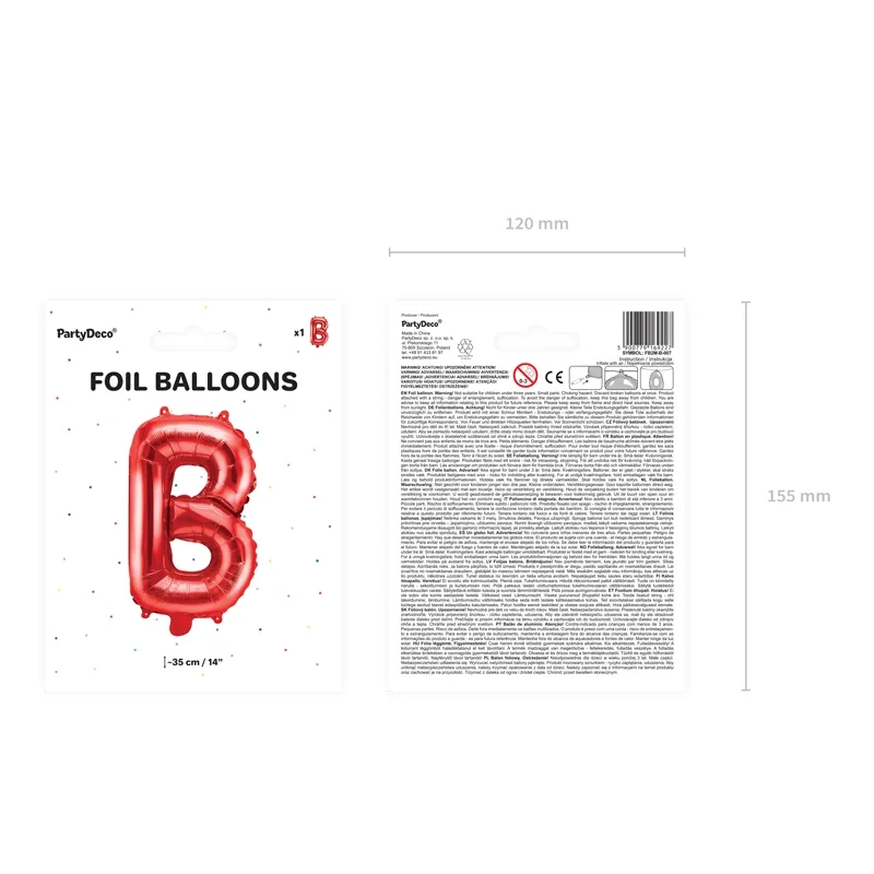 Fólia lufi B betű, piros, 35 cm