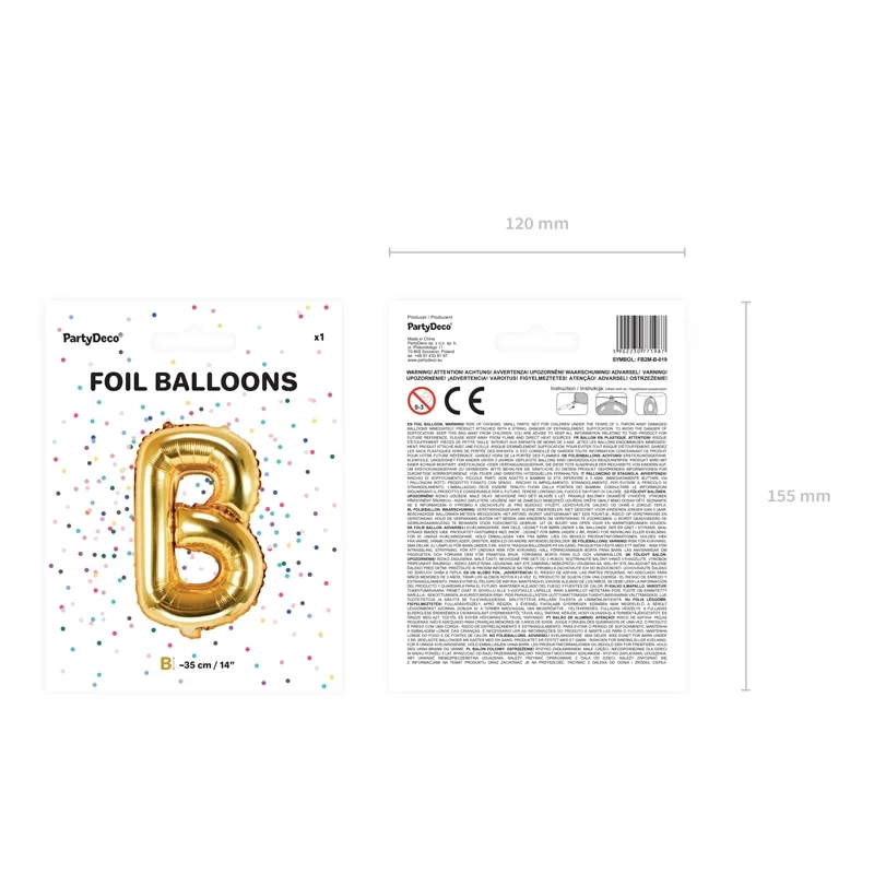 Fólia lufi B betű, arany, bulira
