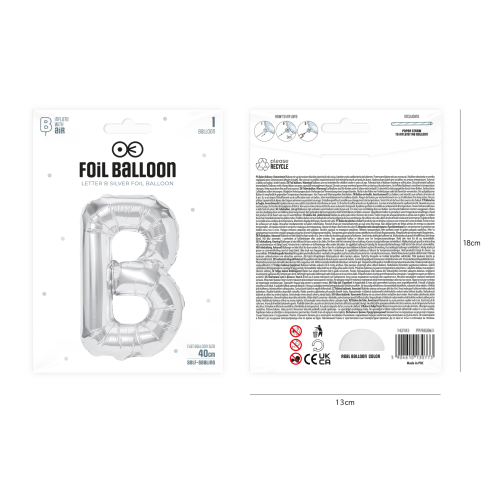 Fólia lufi B betű, ezüst, 40 cm Fólia lufi B betű, ezüst, 40 cm