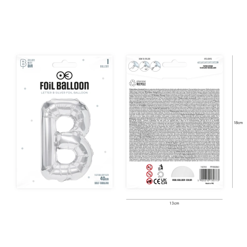 Fólia lufi B betű, ezüst, 40 cm