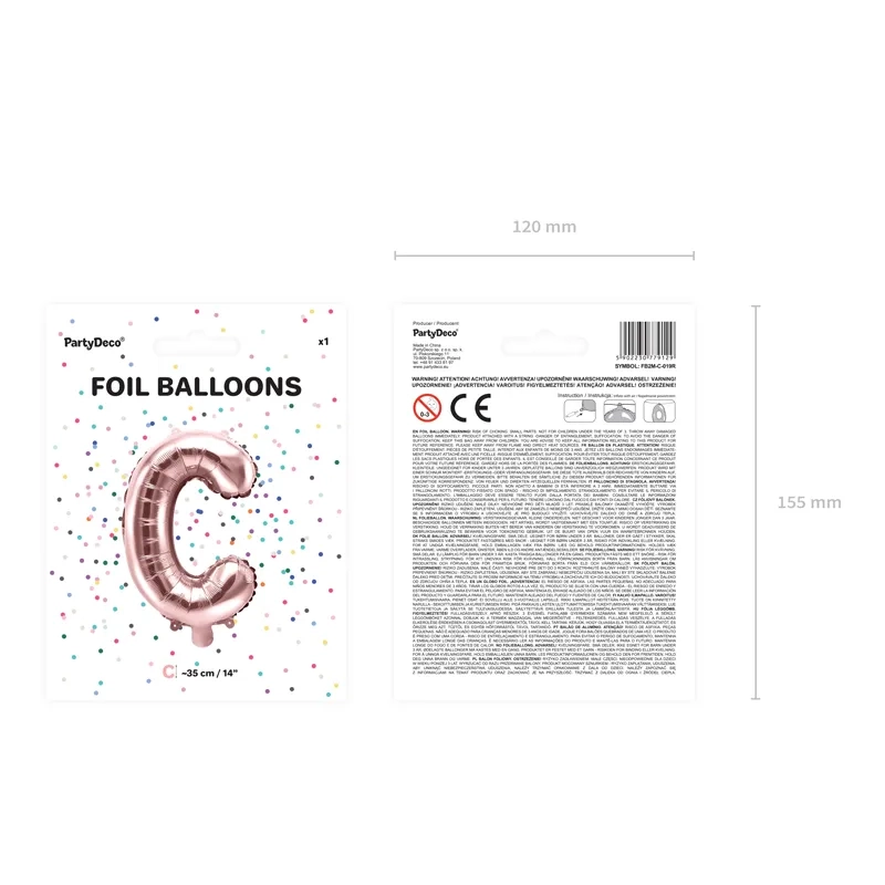 Rose gold fólia lufi C betű bulira