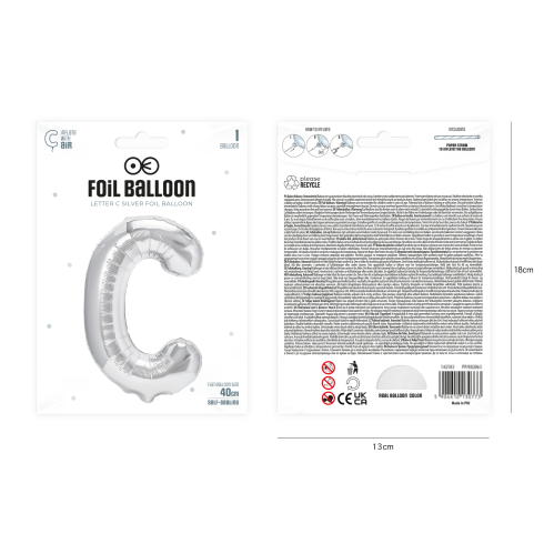 Ezüst fólia léggömb C betű, 40 cm Ezüst fólia léggömb C betű, 40 cm