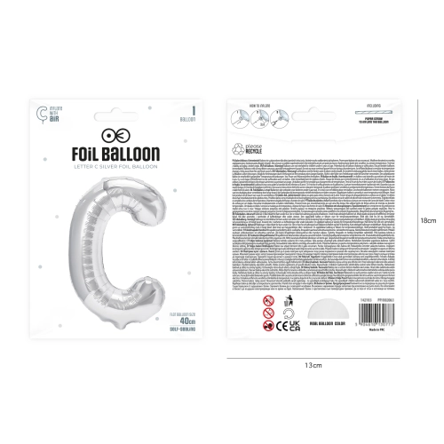 Ezüst fólia léggömb C betű, 40 cm