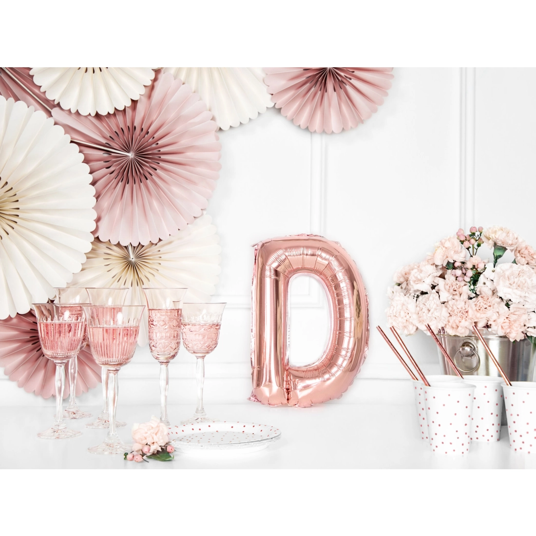 Rose gold fólia lufi D betű ünneplésre