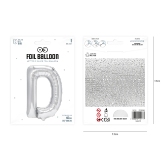 Folijski balon črka D srebrna 40 cm
