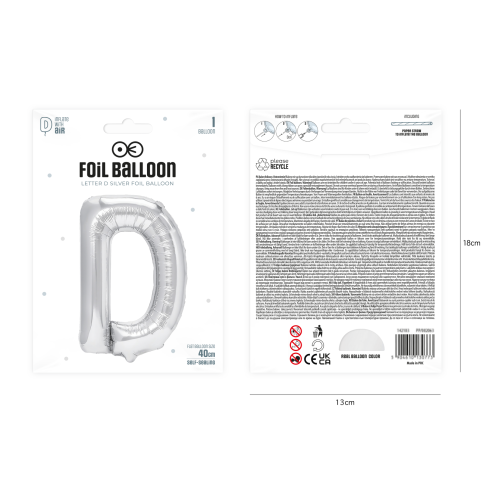 Ezüst fólia lufi „D” betű, 40 cm Ezüst fólia lufi „D” betű, 40 cm