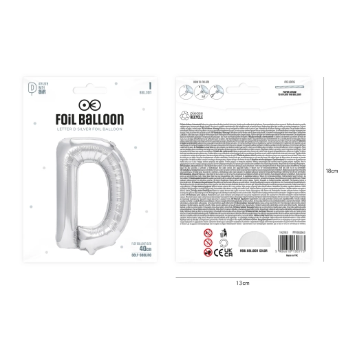 Ezüst fólia lufi „D” betű, 40 cm