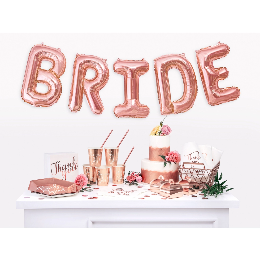 Fólia lufi E betű, rose gold, 35 cm