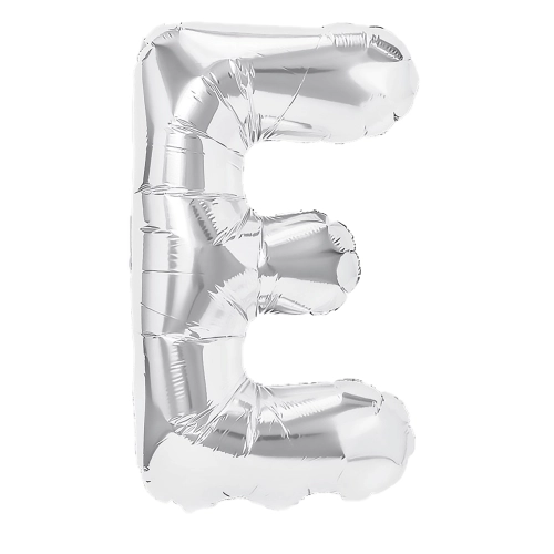 E betű alakú ezüst fólia lufi, 40 cm