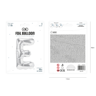 Foliasti balon črka E srebrn 40 cm